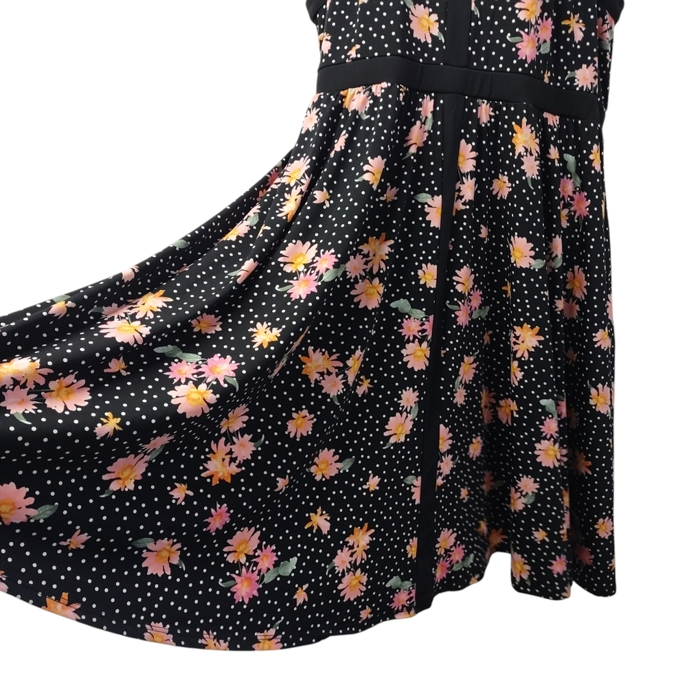Torrid Size 2 Black Floral Polka Dot Sleeveless Halter Midi Dress Stretch NWT - Picture 4 of 8